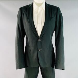 DRIES VAN NOTEN Size 34 Dark Green Cotton Twill Notch Lapel Suit